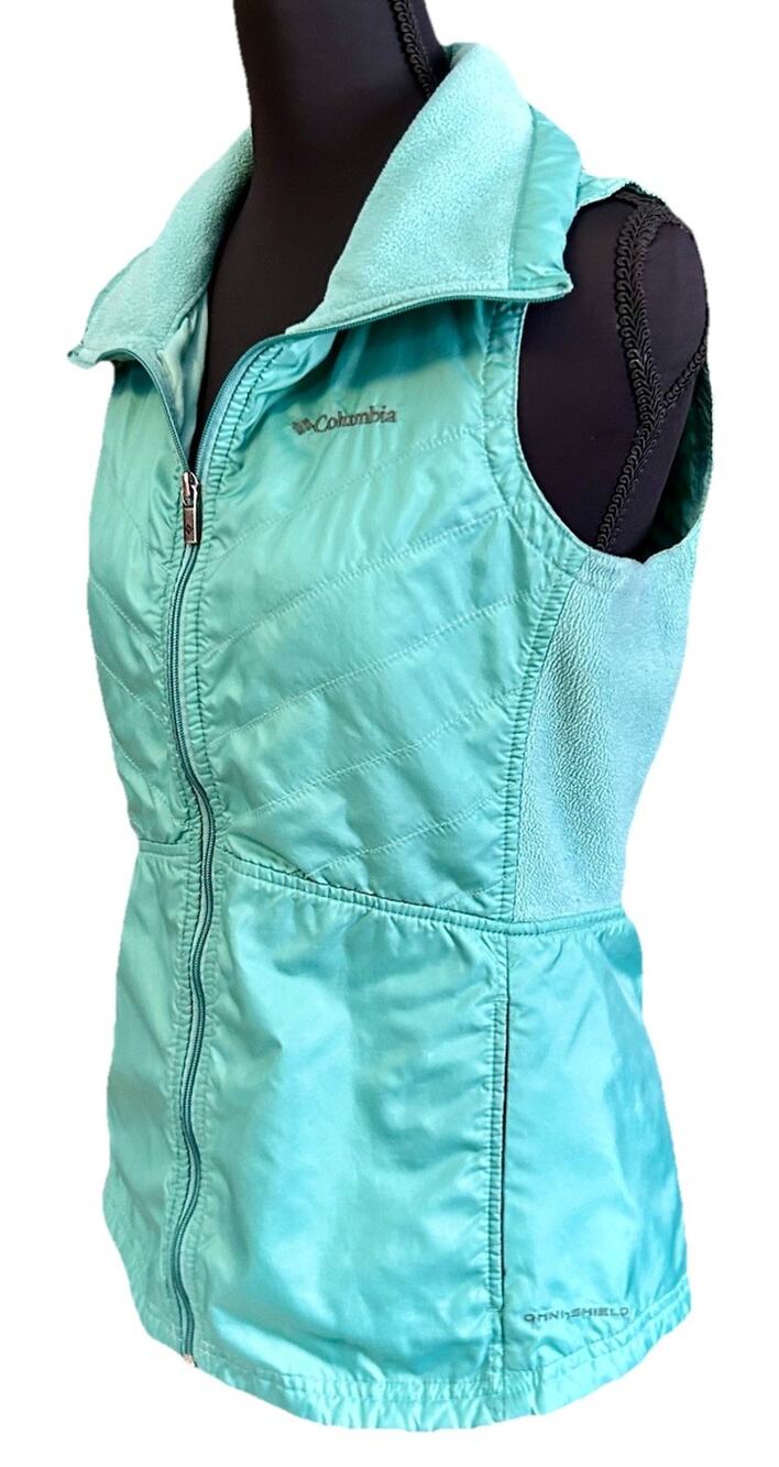 Columbia Mix It Around Vest Womens XS Teal Mint Green Quilted Fleece Omni-Shield